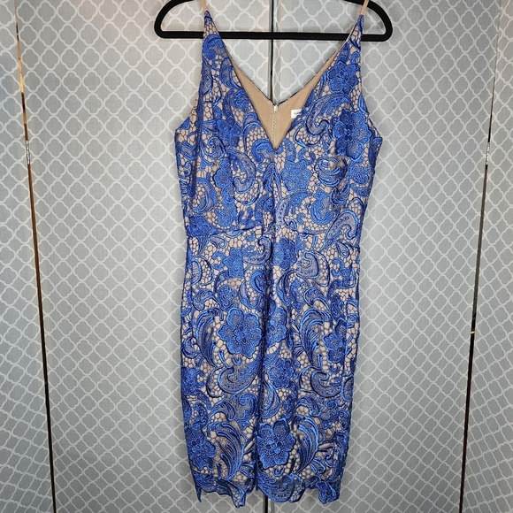 NWOT Allie Blue Lace V-Neck Sheath Style Cocktail Dress the Population Dress!